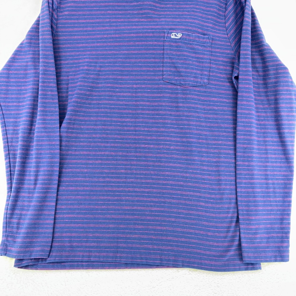 Vineyard Vines Kids Boys Blue Pink Striped Edgartown Hoodie T-Shirt Size L 16